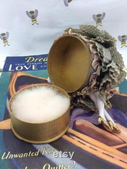 Vintage Art Deco lady Powder Bowl with Swansdown Puff