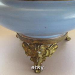 Vintage Art Nouveau Swan Lily Pads Enameled Dresser Box Jar Hand Painted Victorian Opaque Glass Vanity Jar