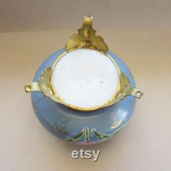 Vintage Art Nouveau Swan Lily Pads Enameled Dresser Box Jar Hand Painted Victorian Opaque Glass Vanity Jar
