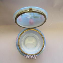 Vintage Art Nouveau Swan Lily Pads Enameled Dresser Box Jar Hand Painted Victorian Opaque Glass Vanity Jar