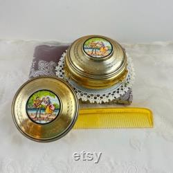 Vintage Art Nouveau Woman's Metal Powder Puff Tins, Vintage Vanity Decor, Victorian Trinket Boxes