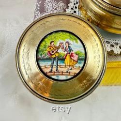 Vintage Art Nouveau Woman's Metal Powder Puff Tins, Vintage Vanity Decor, Victorian Trinket Boxes