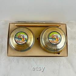 Vintage Art Nouveau Woman's Metal Powder Puff Tins, Vintage Vanity Decor, Victorian Trinket Boxes