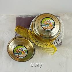 Vintage Art Nouveau Woman's Metal Powder Puff Tins, Vintage Vanity Decor, Victorian Trinket Boxes