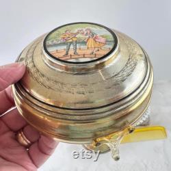 Vintage Art Nouveau Woman's Metal Powder Puff Tins, Vintage Vanity Decor, Victorian Trinket Boxes
