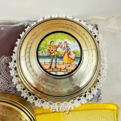Vintage Art Nouveau Woman's Metal Powder Puff Tins, Vintage Vanity Decor, Victorian Trinket Boxes