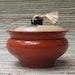 Vintage Asian Lacquer Wear Powder Box With Silk Tassel Lacquer Over Wood Burnt Orange and Cream