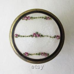 Vintage Austria Guilloche Enamel Brass Glass Vanity Dresser Jar Box Circa 1910