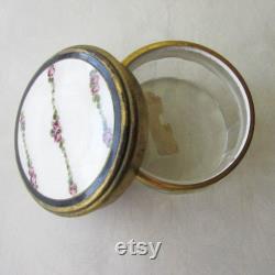 Vintage Austria Guilloche Enamel Brass Glass Vanity Dresser Jar Box Circa 1910