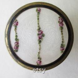 Vintage Austria Guilloche Enamel Brass Glass Vanity Dresser Jar Box Circa 1910