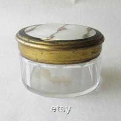 Vintage Austria Guilloche Enamel Brass Glass Vanity Dresser Jar Box Circa 1910