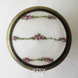 Vintage Austria Guilloche Enamel Brass Glass Vanity Dresser Jar Box Circa 1910