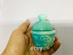 Vintage Avon Field Flowers Powder Sachet, Avon Blue Roses Milk Glass Powder Container, Collectible Avon, Bathroom Decor, Home Decor