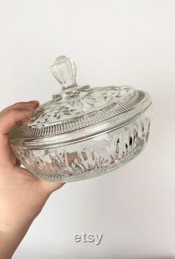 Vintage Avon Glass Lidded Powder Box Candy Jar Trinket Dish