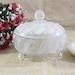 Vintage Avon Glass Powder Jar, Textured Glass and Footed with Puff, 5.75 W x 5 T, MCM Covered Trinket Dish, Vanity, Bath, or Dresser Decor