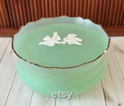 Vintage Avon Powder Box, Rapture Beauty Dust, Perfume, Mint Green, Plastic, White Doves, Mid Century, Vanity Decor, 1960s