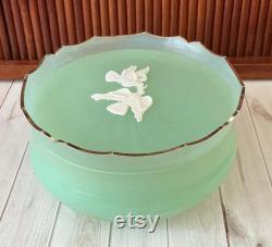 Vintage Avon Powder Box, Rapture Beauty Dust, Perfume, Mint Green, Plastic, White Doves, Mid Century, Vanity Decor, 1960s