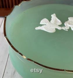 Vintage Avon Powder Box, Rapture Beauty Dust, Perfume, Mint Green, Plastic, White Doves, Mid Century, Vanity Decor, 1960s