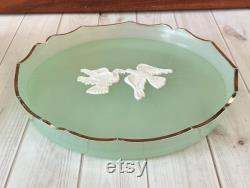 Vintage Avon Powder Box, Rapture Beauty Dust, Perfume, Mint Green, Plastic, White Doves, Mid Century, Vanity Decor, 1960s