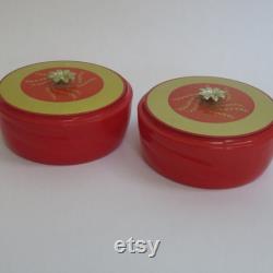 Vintage Avon Powder Box Red Glass Gold Trim Persian Wood