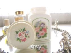 Vintage Avon Powder Jar Milk Glass Country Garden Powder Sachet