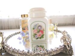 Vintage Avon Powder Jar Milk Glass Country Garden Powder Sachet