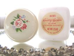 Vintage Avon Powder Jar Milk Glass Country Garden Powder Sachet