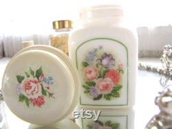 Vintage Avon Powder Jar Milk Glass Country Garden Powder Sachet