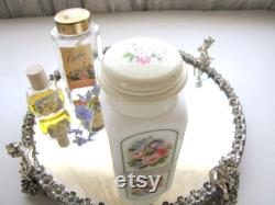 Vintage Avon Powder Jar Milk Glass Country Garden Powder Sachet