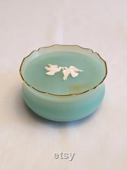 Vintage Avon Rapture Powder Jar, Green Plastic Container, Dove Lid, 1960s