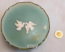 Vintage Avon Rapture Powder Jar, Green Plastic Container, Dove Lid, 1960s