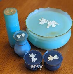 Vintage Avon Rapture Powder Jar, Green Plastic Container, Dove Lid, 1960s