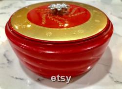 Vintage Avon Red Glass Powder Jar Persian Wood Scent, Vintage Vanity Keepsake in Rich Red and Gold to Dress up the Vanity, Gift for Her