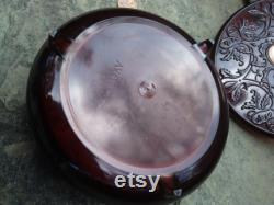 Vintage Avon Round Brown Lucite Cameo Dusting Box or Dresser Box, Trinkets