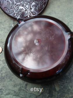 Vintage Avon Round Brown Lucite Cameo Dusting Box or Dresser Box, Trinkets