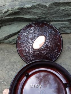 Vintage Avon Round Brown Lucite Cameo Dusting Box or Dresser Box, Trinkets