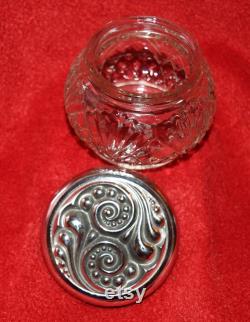 Vintage Avon Silver Top With Scroll Work And Pressed Glass Vanity Jar Powder Jar