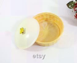 Vintage Avon Topaze 6 oz Beauty Dust Powder Container EMPTY, Marbelized Yellow Gold Powder Box (Plastic), Trinket Box