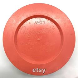 Vintage Avon Unforgettable Beauty Dust, 6 Ounces, Salmon, Gold Knob, Empty Round Container, MCM, Vanity Display