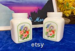 Vintage Avon Vanity Powder Pair of Porcelain Flower Jars.