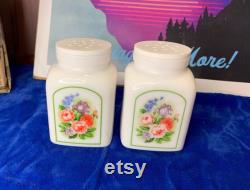 Vintage Avon Vanity Powder Pair of Porcelain Flower Jars.