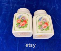 Vintage Avon Vanity Powder Pair of Porcelain Flower Jars.