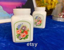 Vintage Avon Vanity Powder Pair of Porcelain Flower Jars.