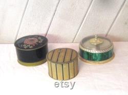 Vintage Avon empty powder box, round metal tin, includes powder puff, mid century MCM made in USA, 50s 60s, selling seperately