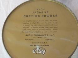 Vintage Avon empty powder box, round metal tin, includes powder puff, mid century MCM made in USA, 50s 60s, selling seperately