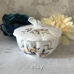 Vintage Aynsley Powder Box with Butterfly Handle, Just Orchids, Fine Bone China, Blue Flowers, Made in England