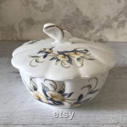 Vintage Aynsley Powder Box with Butterfly Handle, Just Orchids, Fine Bone China, Blue Flowers, Made in England