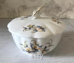 Vintage Aynsley Powder Box with Butterfly Handle, Just Orchids, Fine Bone China, Blue Flowers, Made in England