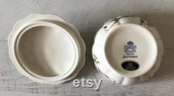 Vintage Aynsley Powder Box with Butterfly Handle, Just Orchids, Fine Bone China, Blue Flowers, Made in England