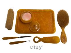 Vintage Bakelite Vanity Set with Tray, brushes, powder box, nail file and more